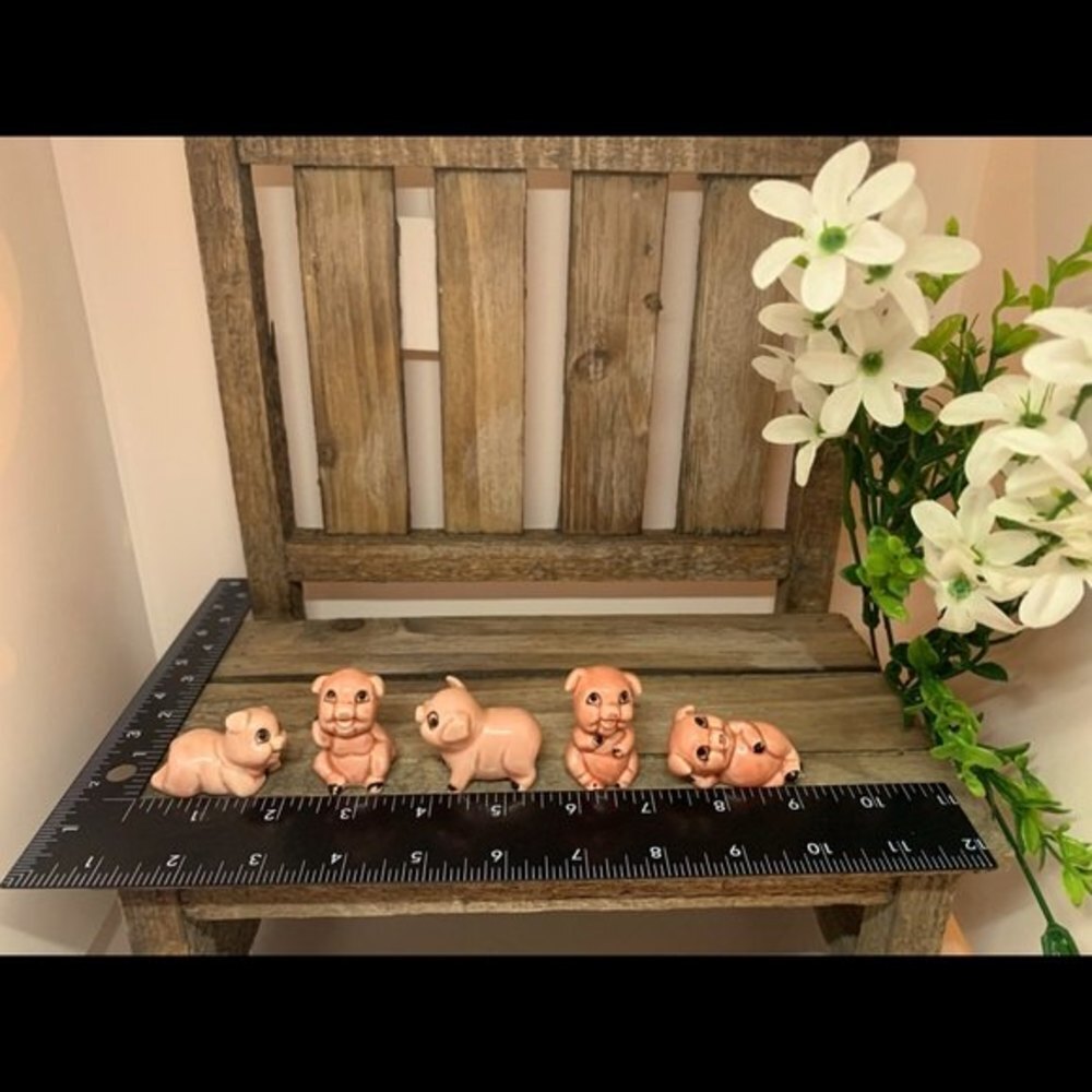 MIC Pink Pigs Mini Ceramic Vintage Figurines - Picture 9 of 16
